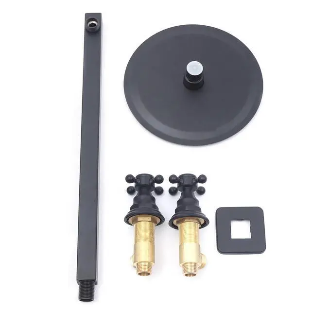Alt view image 6 of 7 - 8" Rainfall Shower Head Black Shower Faucet System Combo Set w/ Mixer Valve Kit