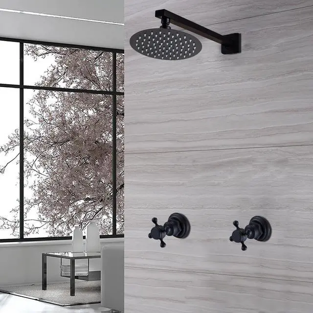 Alt view image 4 of 7 - 8" Rainfall Shower Head Black Shower Faucet System Combo Set w/ Mixer Valve Kit