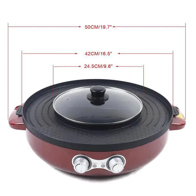 Alt view image 3 of 7 - 2 in 1 Electric Smokeless Grill and 110V Hot Pot BBQ Grill Soup Shabu Pot 2200W