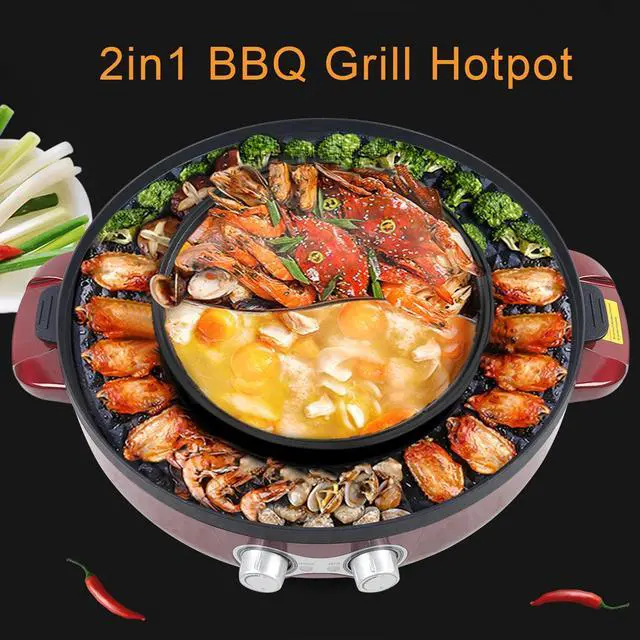 Main image of 2 in 1 Electric Smokeless Grill and 110V Hot Pot BBQ Grill Soup Shabu Pot 2200W