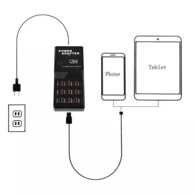 Alt view image 4 of 7 - Multi 12 Port USB Charging Station Hub Desktop Wall Cell Phone Charger Organizer