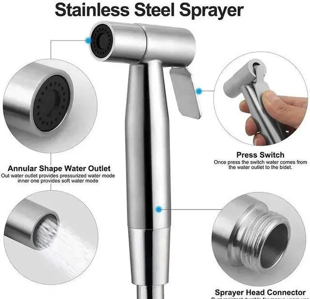 Alt view image 2 of 7 - Toilet Shattaf Adapter Hose Bidet Spray Stainless Steel Handheld Shower Head US