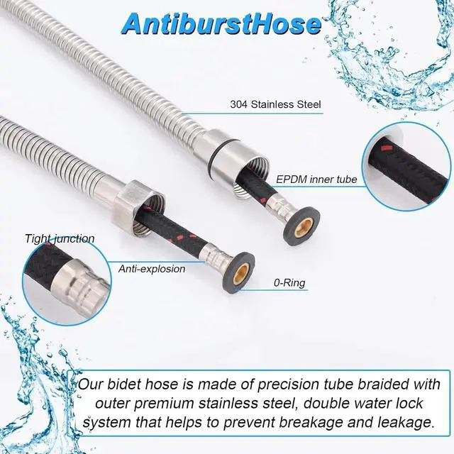Alt view image 4 of 7 - Toilet Shattaf Adapter Hose Bidet Spray Stainless Steel Handheld Shower Head US