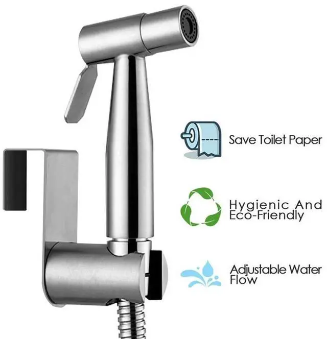 Alt view image 3 of 7 - Toilet Shattaf Adapter Hose Bidet Spray Stainless Steel Handheld Shower Head US