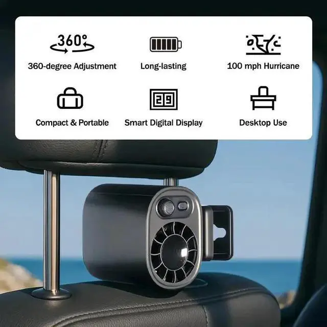 Alt view image 5 of 7 - Car Clip on Fan with LED Display - 360° Rotation, 100 Speeds Adjustable(Beige)