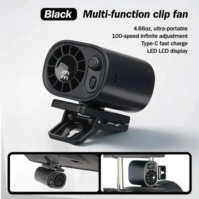 Alt view image 6 of 7 - Car Clip on Fan with LED Display - 360° Rotation, 100 Speeds Adjustable(Beige)