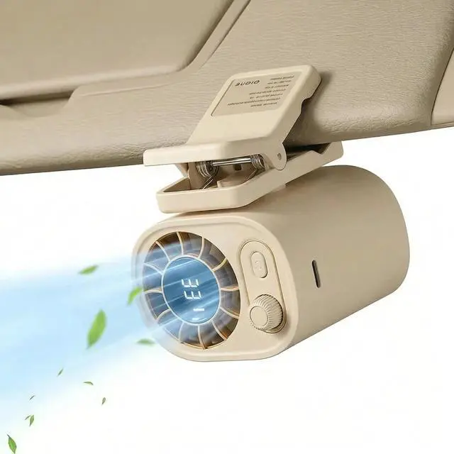 Main image of Car Clip on Fan with LED Display - 360° Rotation, 100 Speeds Adjustable(Beige)
