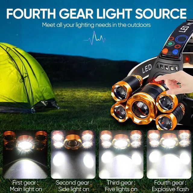 Alt view image 2 of 7 - Super-bright 5 X LED Headlamp Headlight Flashlight Head Torch Lamp