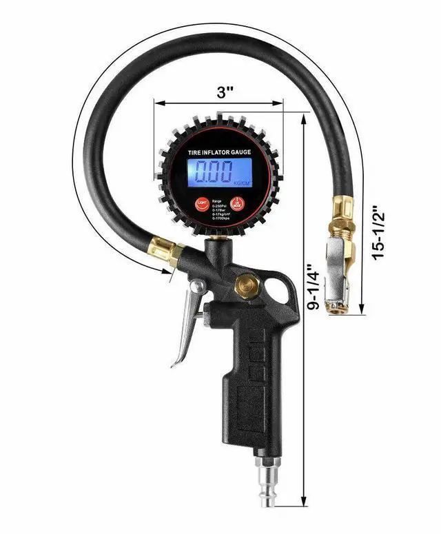 Alt view image 7 of 7 - Car Truck Digital Tire Inflator w/ Pressure Gauge Air Chuck Rubber Hose 250 PSI
