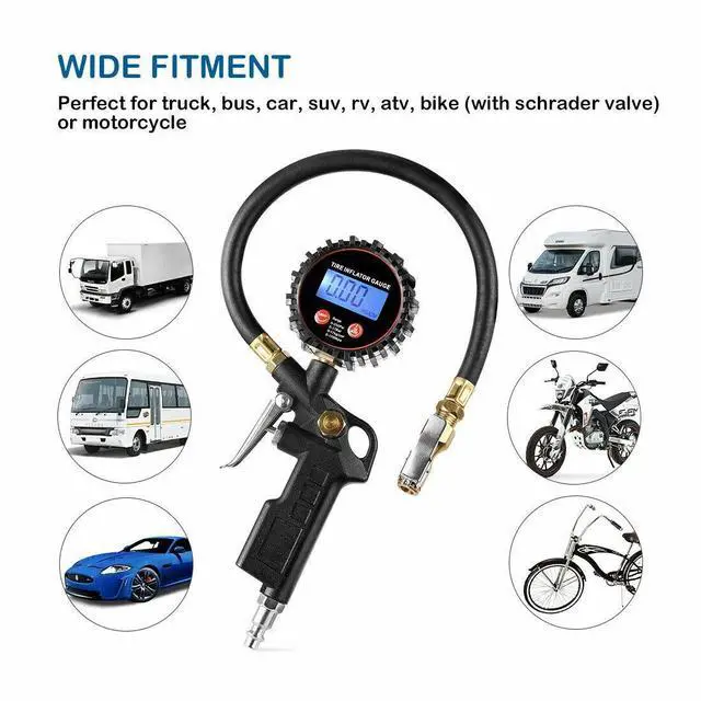 Alt view image 3 of 7 - Car Truck Digital Tire Inflator w/ Pressure Gauge Air Chuck Rubber Hose 250 PSI