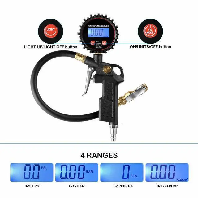 Alt view image 2 of 7 - Car Truck Digital Tire Inflator w/ Pressure Gauge Air Chuck Rubber Hose 250 PSI