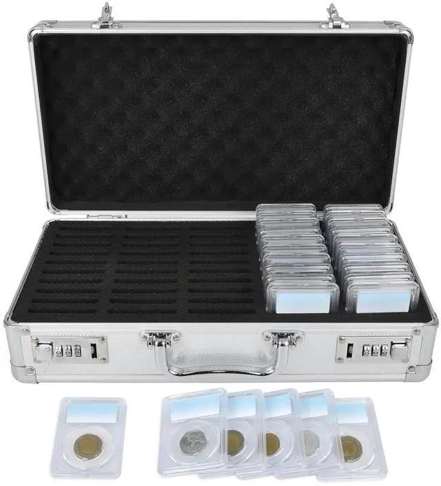 Alt view image 6 of 7 - Aluminum Frame Storage Box Case with Lock for 50 PCGS NGC Coin Holders Slabs