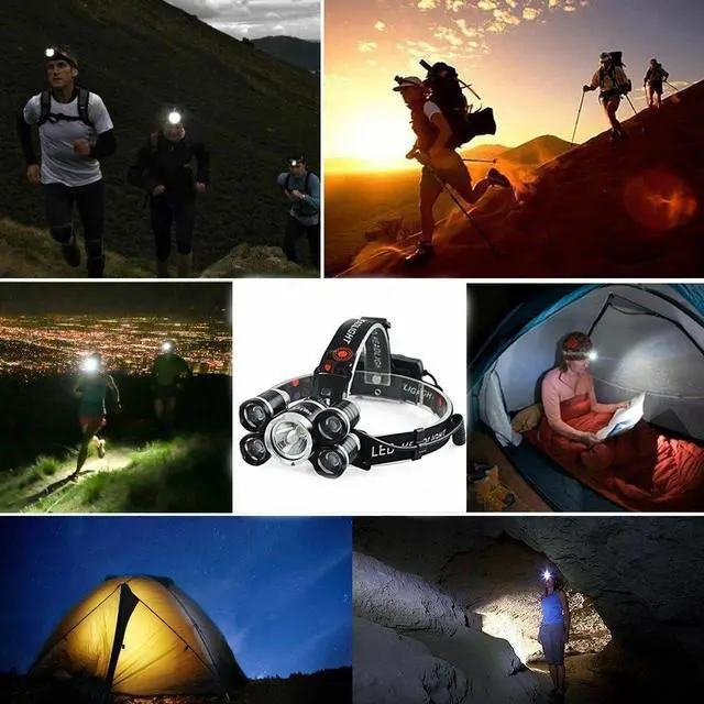 Alt view image 7 of 7 - LED Headlamp 5 Head 18650 Headlight Flashlight Torch Light