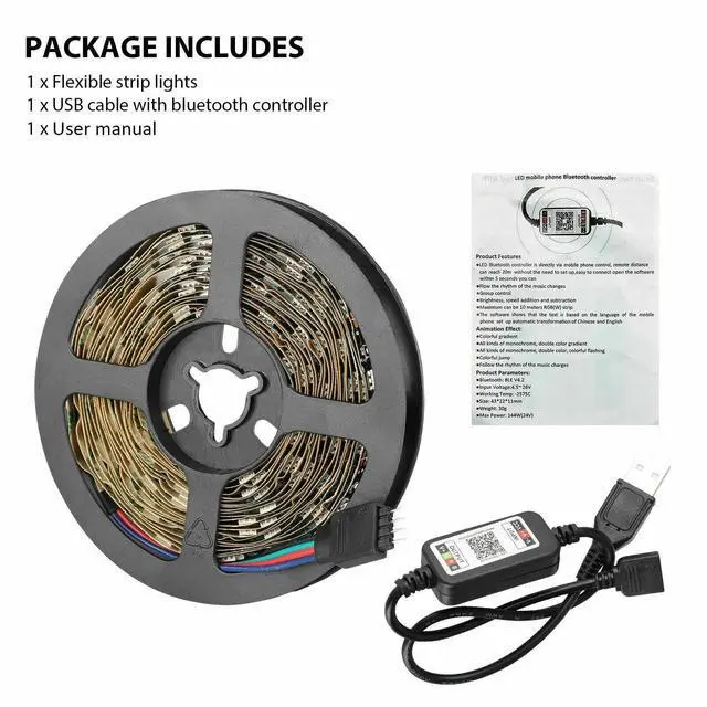 Alt view image 7 of 7 - Led Strip Lighting 5M 16.4 Ft 5050 RGB 150 LEDs Flexible Color Changing Light