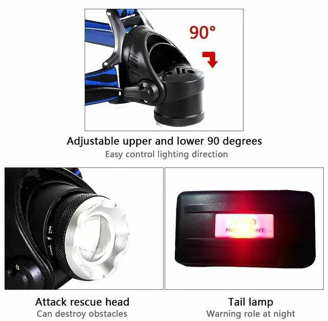 Alt view image 4 of 4 - LED Headlamp Rechargeable Headlight Zoomable Head Torch Lamp Flashlight