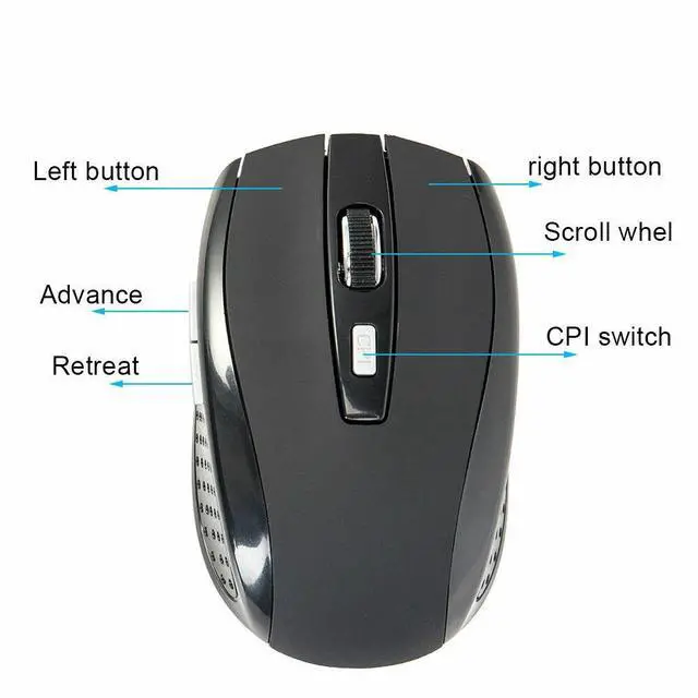 Alt view image 5 of 7 - 2.4GHz Wireless Optical Mouse Adjustable DPI Cordless Mice + Receiver for Laptop