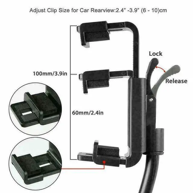 Alt view image 3 of 7 - Universal 360° Car Rearview Mirror Mount Stand Holder Cradle For Cell Phone GPS
