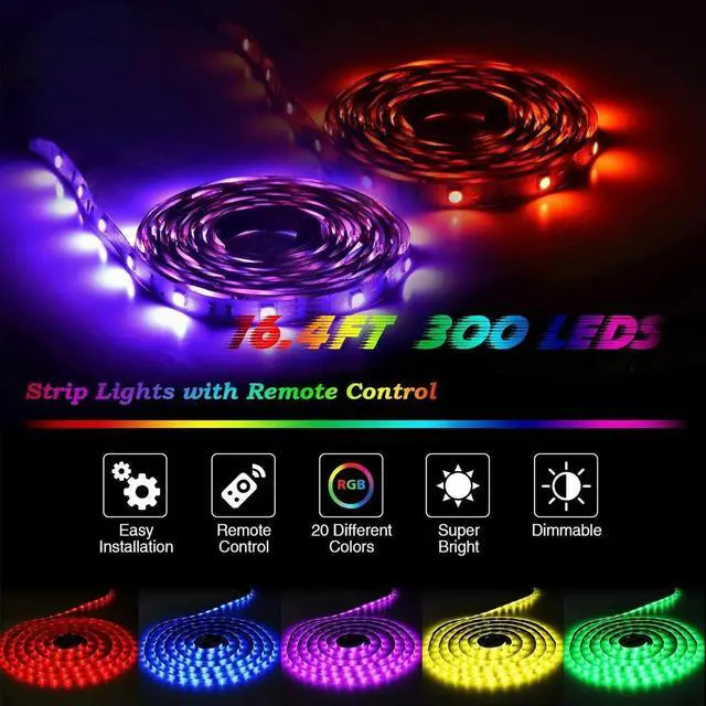 Alt view image 3 of 7 - 5M RGB 5050 Waterproof LED Strip light SMD 44 Key Remote 12V US Power Full Kit
