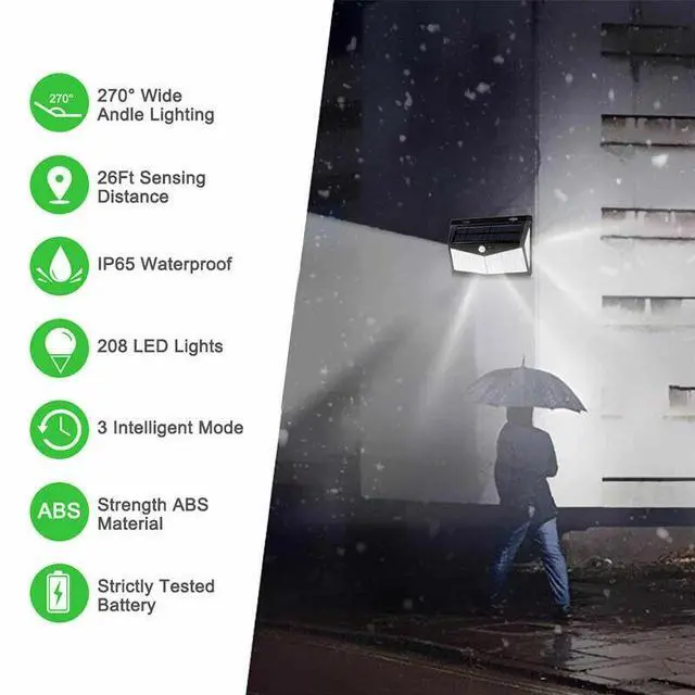Alt view image 6 of 7 - 208 LED Solar Power Light PIR Motion Sensor Outdoor Lamp Wall Waterproof Garden