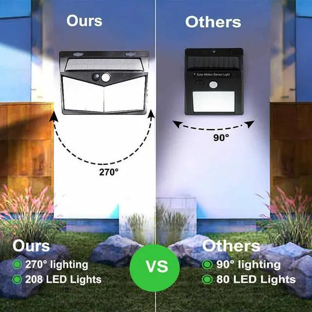 Alt view image 4 of 7 - 208 LED Solar Power Light PIR Motion Sensor Outdoor Lamp Wall Waterproof Garden