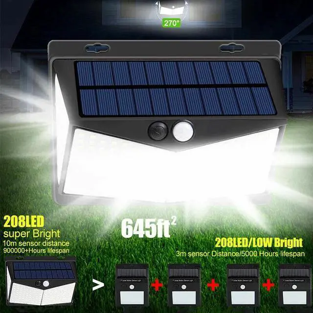 Alt view image 5 of 7 - 208 LED Solar Power Light PIR Motion Sensor Outdoor Lamp Wall Waterproof Garden