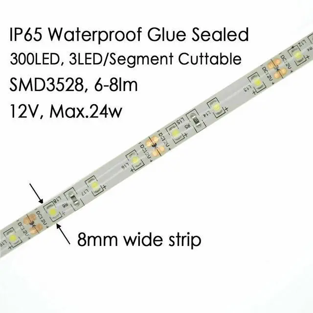 Alt view image 2 of 4 - 12V 16.4FT COOL WHITE LED 3528 SMD FLEXIBLE WIRE STRIP LIGHT ROPE WATERPROOF US