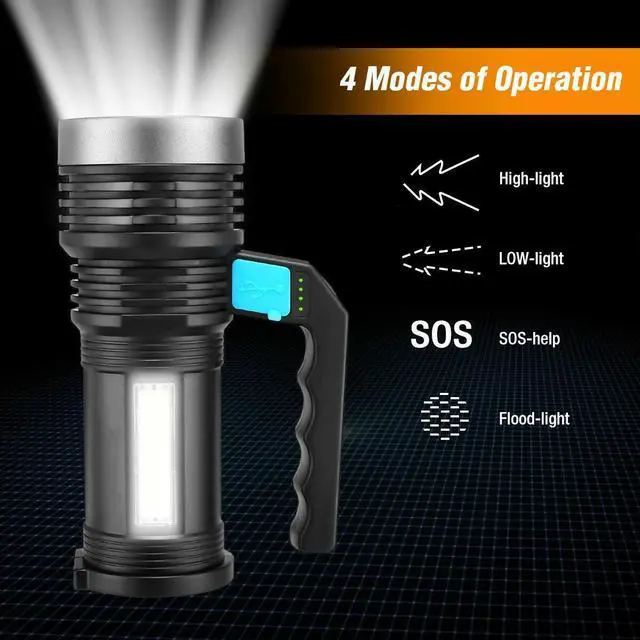 Alt view image 2 of 7 - Super Bright LED Searchlight Portable Rechargeable Spotlight Handheld Flashlight