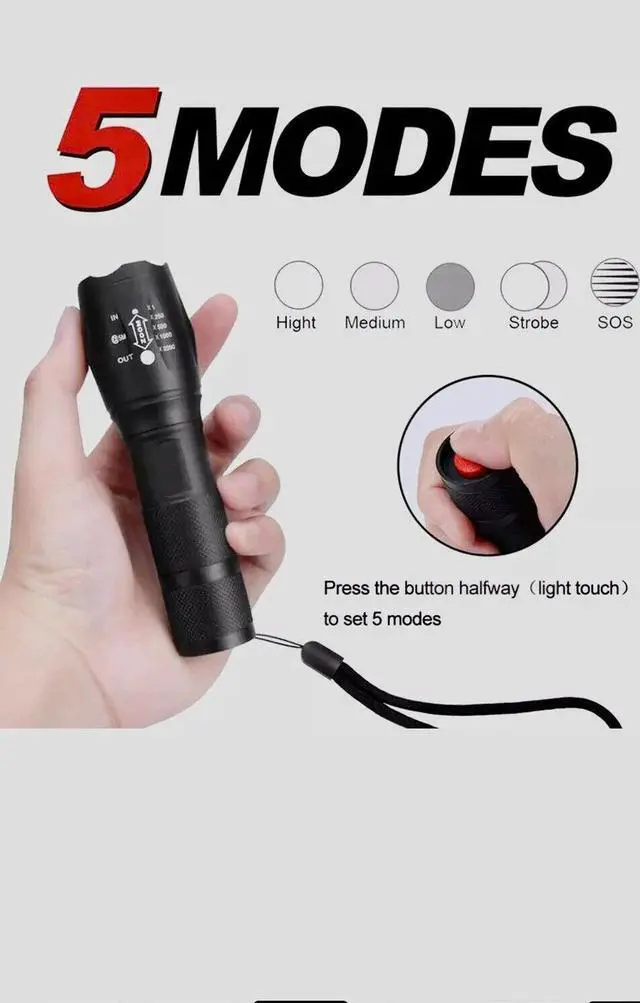 Alt view image 6 of 6 - Super Bright Tactical Military LED Flashlight flash light 2000 Lumen 10000 LUX