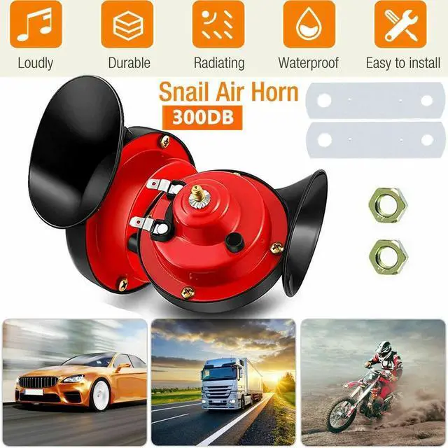 Main image of 2x 12V 300DB Super Loud Train Horn Waterproof Motorcycle Car Truck SUV Boat Red