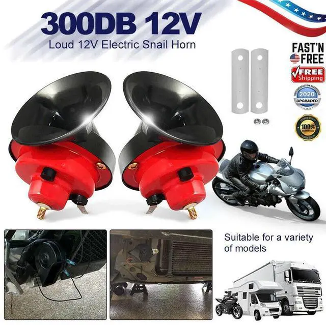 Alt view image 2 of 7 - 2x 12V 300DB Super Loud Train Horn Waterproof Motorcycle Car Truck SUV Boat Red