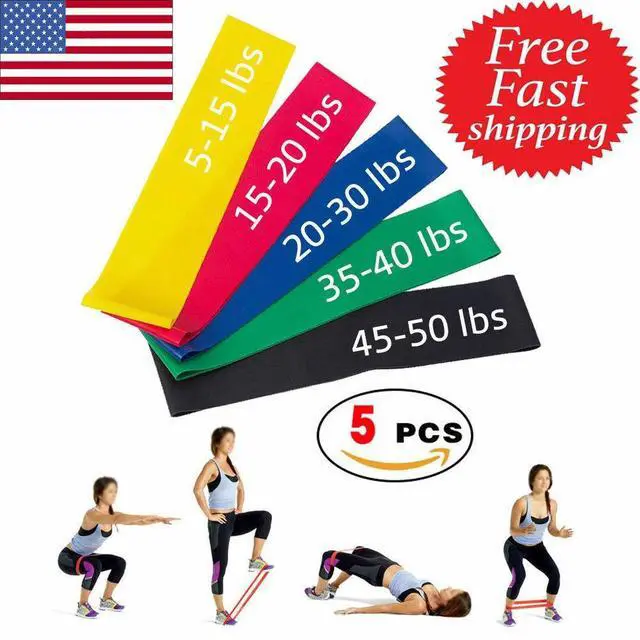 Main image of Resistance Bands Loop Set of 5 Exercise Workout CrossFit Fitness Yoga Booty Band