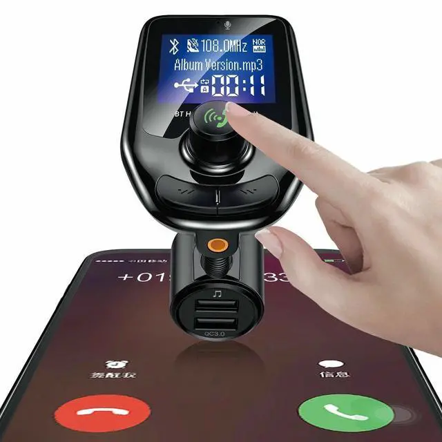 Alt view image 2 of 7 - Wireless Bluetooth 5.0 FM Transmitter QC3.0 Hands-free Radio AUX Adapter USB Car