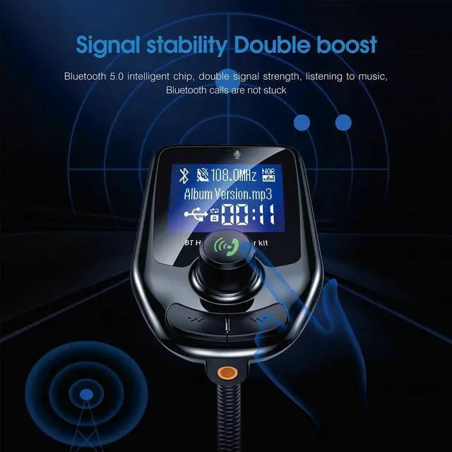 Alt view image 6 of 7 - Wireless Bluetooth 5.0 FM Transmitter QC3.0 Hands-free Radio AUX Adapter USB Car