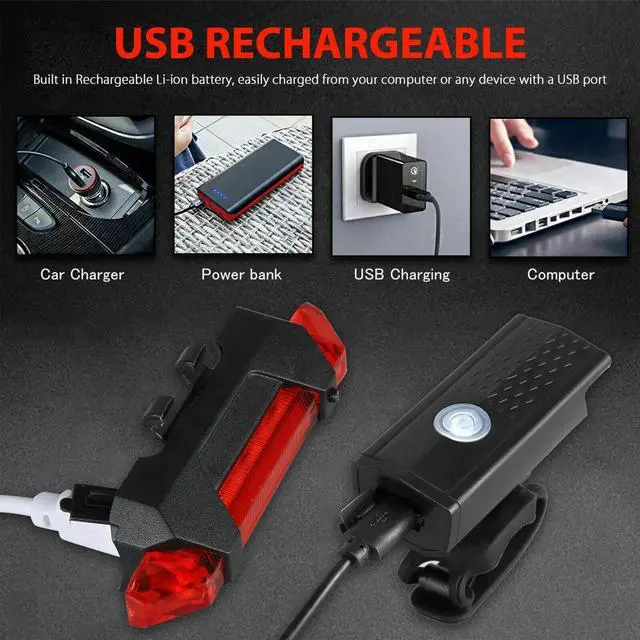 Alt view image 4 of 7 - USB Rechargeable LED Bicycle Headlight Bike Head Light Cycling Front Rear Lamp