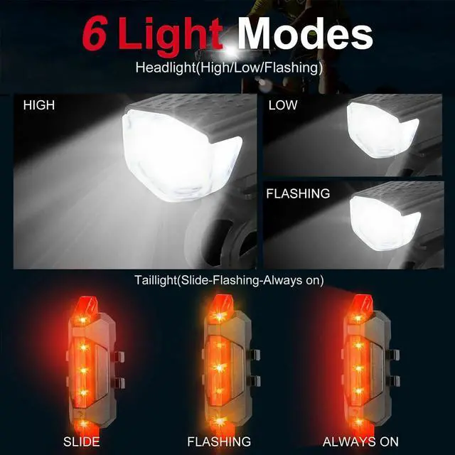 Alt view image 3 of 7 - USB Rechargeable LED Bicycle Headlight Bike Head Light Cycling Front Rear Lamp