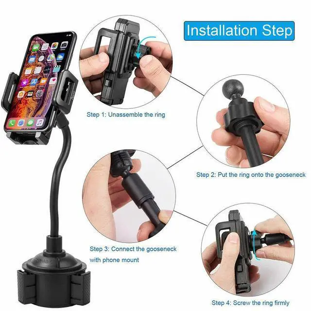 Alt view image 2 of 5 - Universal Car Mount Adjustable Gooseneck Cup Holder Cradle Upgraded Cell Phone