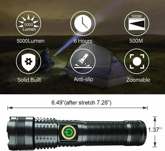 Alt view image 3 of 7 - Ultra Bright 70W with 4 CORES LED bulb Flashlight Tactical Torch rechargeable