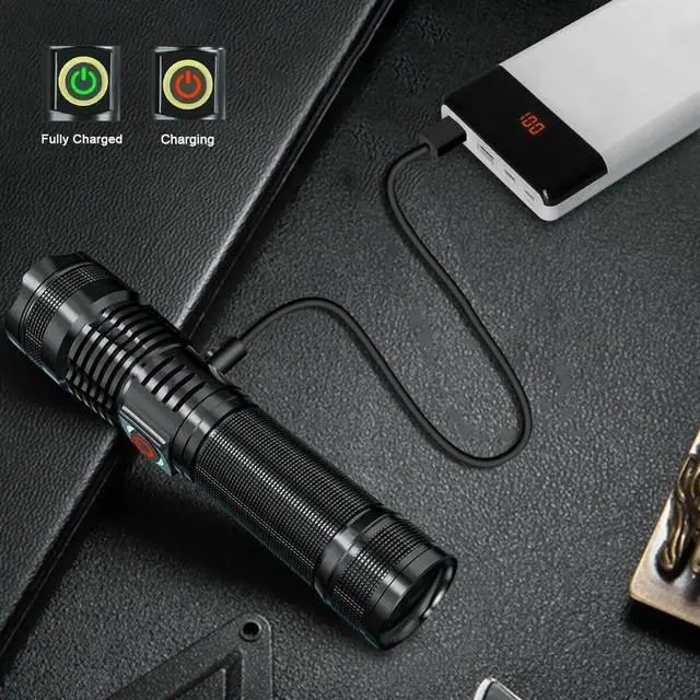 Alt view image 6 of 7 - Ultra Bright 70W with 4 CORES LED bulb Flashlight Tactical Torch rechargeable