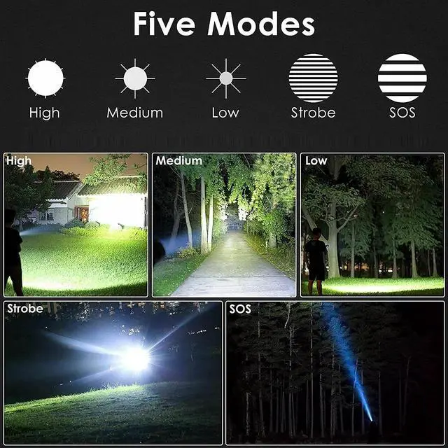 Alt view image 7 of 7 - Ultra Bright 70W with 4 CORES LED bulb Flashlight Tactical Torch rechargeable
