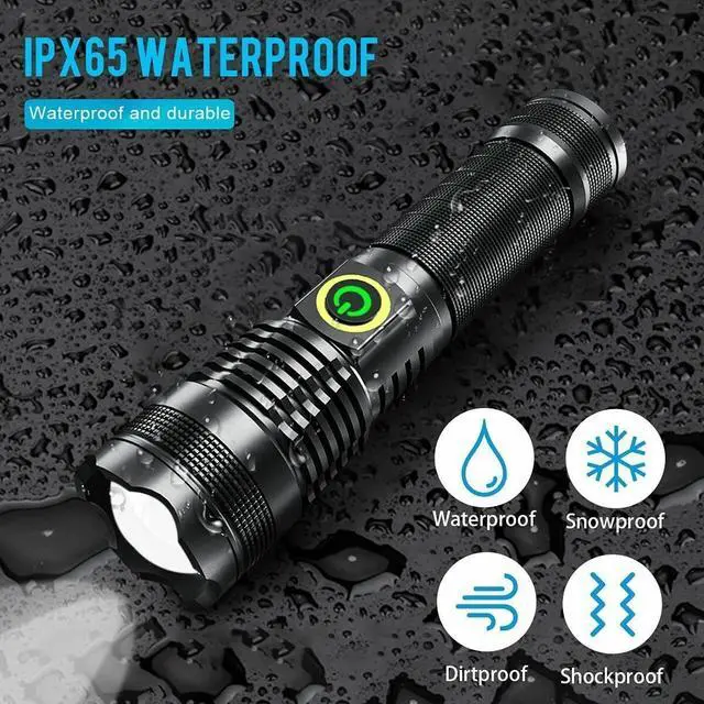 Alt view image 4 of 7 - Ultra Bright 70W with 4 CORES LED bulb Flashlight Tactical Torch rechargeable