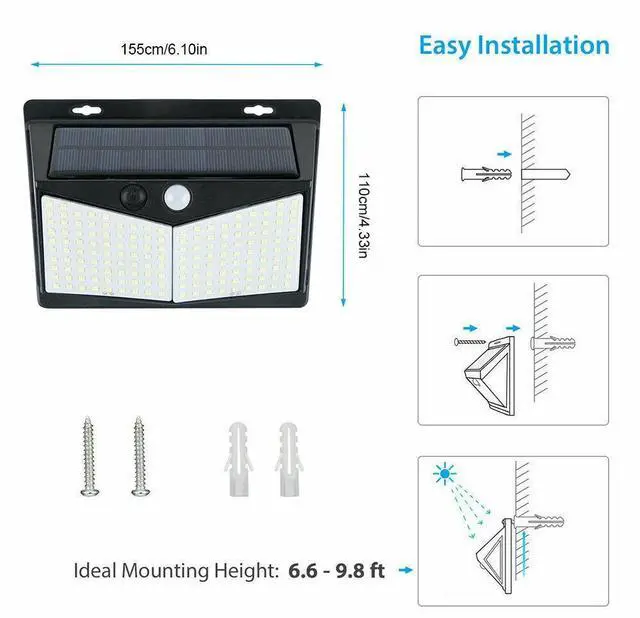 Alt view image 6 of 7 - 208 LED Yard Solar Wall Light PIR Motion Sensor Outdoor Garden Lamp Waterproof