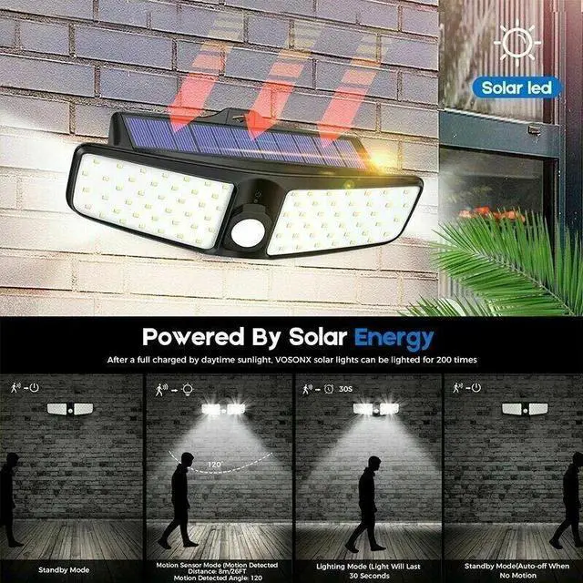 Alt view image 2 of 7 - Solar Flood Light Dual Security Detector Motion Sensor Outdoor LED Wall Light