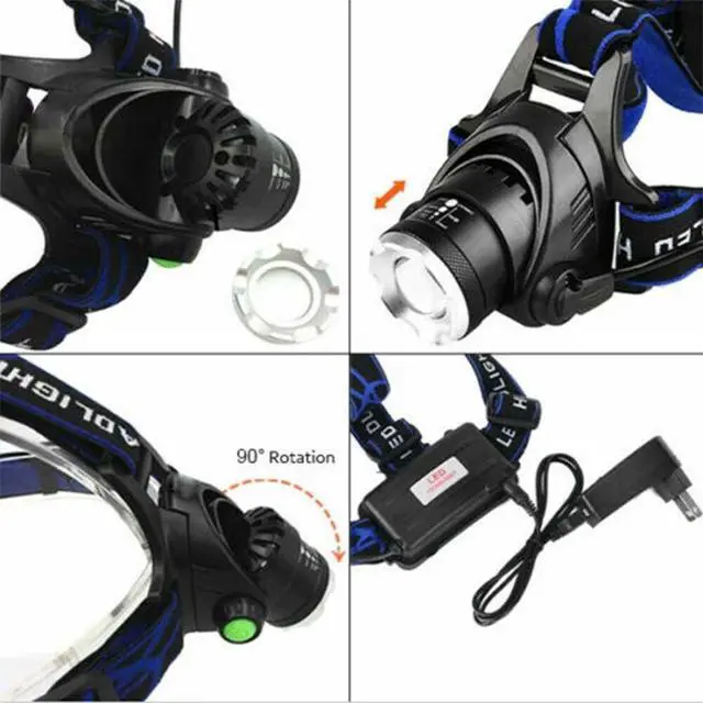Alt view image 3 of 5 - Rechargeable Head light LED Tactical Headlamp Zoomable+2x Charger+Batt