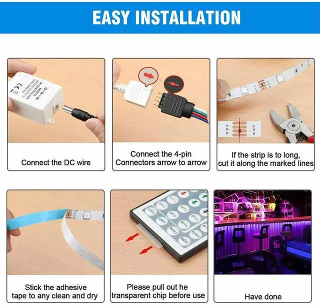 Alt view image 7 of 7 - 32FT Flexible 3528 RGB LED SMD Strip Light Remote Fairy Lights Room TV Party Bar