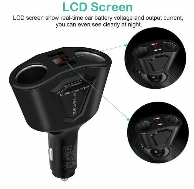 Alt view image 7 of 7 - Car LCD Cigarette Lighter Socket Splitter Dual USB Charger Power Adapter DC 12V
