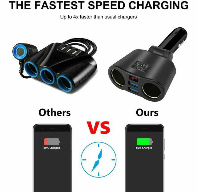 Alt view image 5 of 7 - Car LCD Cigarette Lighter Socket Splitter Dual USB Charger Power Adapter DC 12V