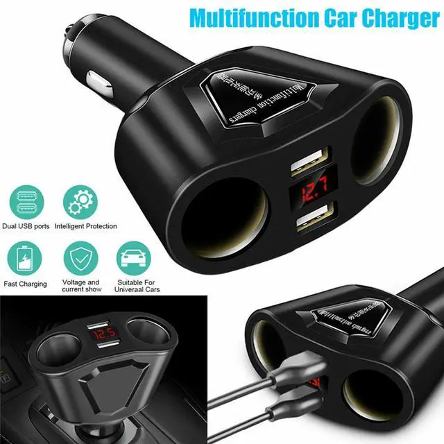 Main image of Car LCD Cigarette Lighter Socket Splitter Dual USB Charger Power Adapter DC 12V