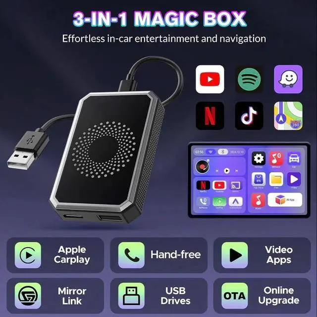 Alt view image 2 of 7 - Wireless CarPlay Ai Box Android Auto WIFI Adapter Converter w/Netflix