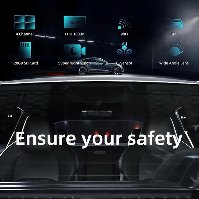 Alt view image 5 of 7 - 360° 1080P WiFi Dash Cam Recorder 4 Channel Car Camera DVR Vehicle Video w/64GB