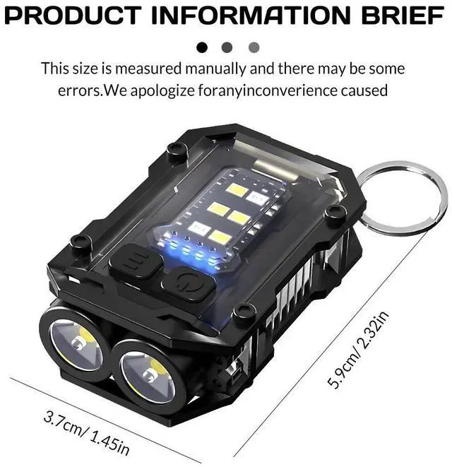 Alt view image 7 of 7 - 2Pcs Mini Keychain Flashlight Super Bright Torch Rechargeable LED&COB Light Lamp